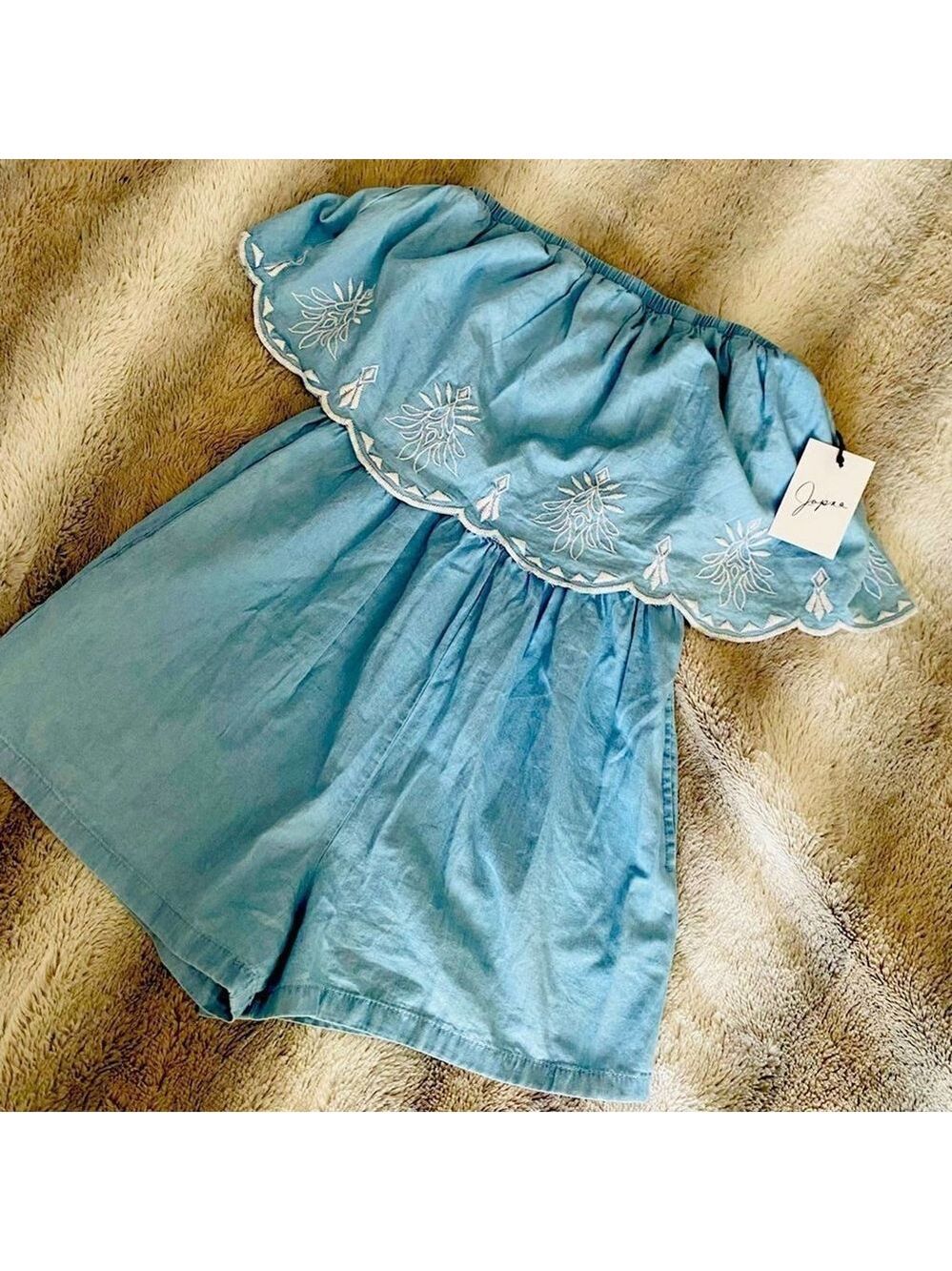 Japna Blue Boho Embroidered Strapless Romper NWT Small